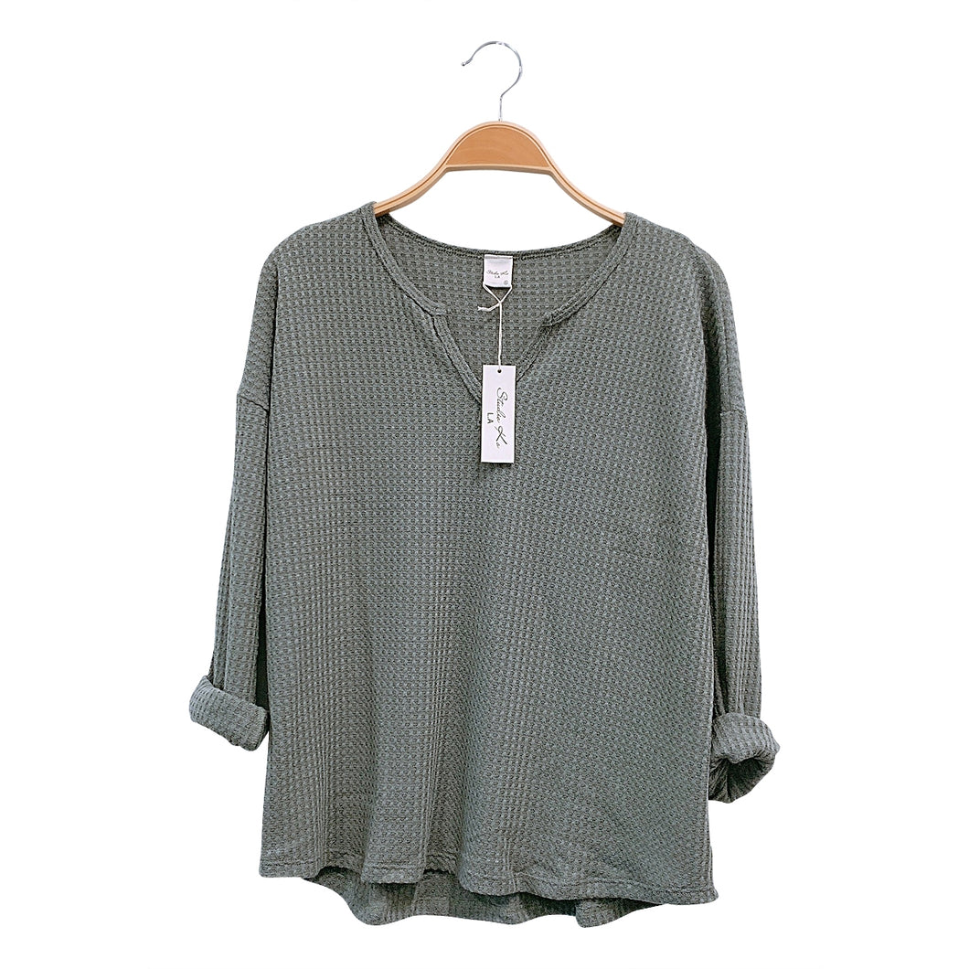 Olive Waffleknit Pullover