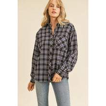 Load image into Gallery viewer, Black + Blue Plaid Flannel